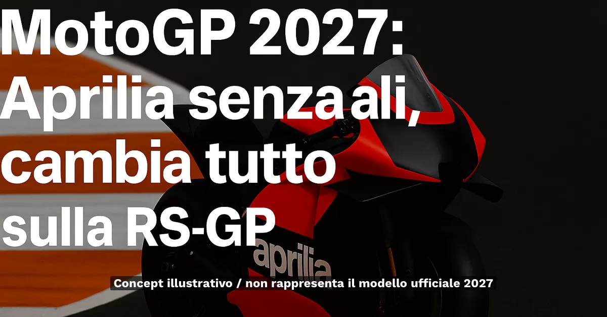 Concept illustrativo della Aprilia RS-GP 2027 senza ali aerodinamiche, realizzato per mostrare il nuovo regolamento MotoGP.